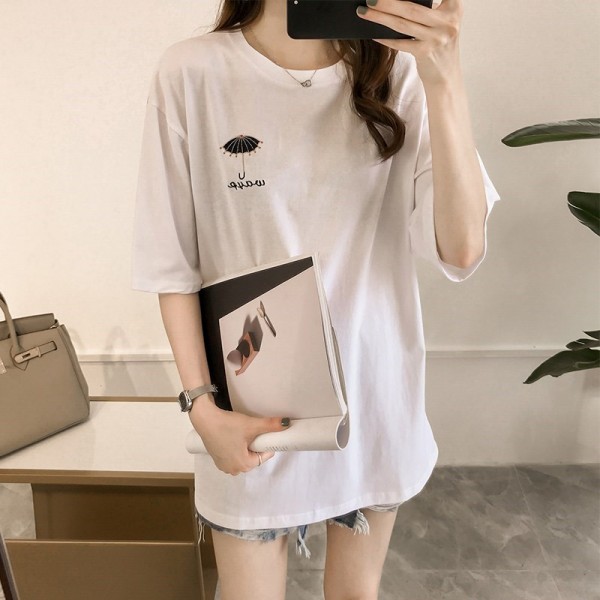 Medium and long T-shirt women's wholesale 2022 Korean loose embroidered blouse student large women's fashion one-piece shop 