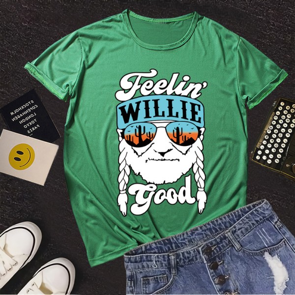 Amazon European and American foreign trade women's clothing spot summer three color old head letter printed women's clothing round neck short sleeve T-shirt 