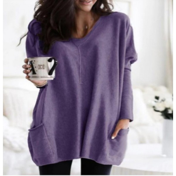 2021 Amazon eBay European and American gradient long sleeve casual pocket T-Shirt Top Women's wear 