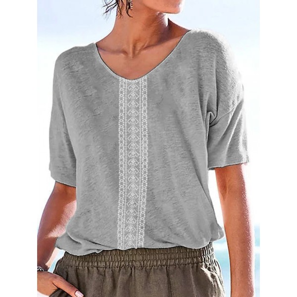 2022wish Amazon European and American autumn and winter new top fashion round neck medium sleeve retro positioning flower women's T-shirt 