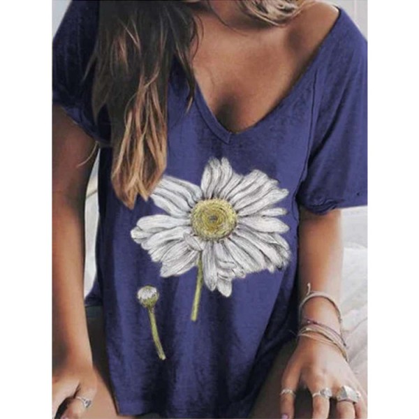 Amazon eBay quick selling popular European and American women's T-shirt summer 2021 casual V-neck printed short sleeved top 