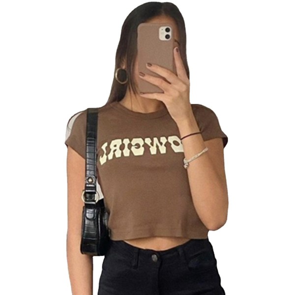 Europe and America 2021 summer popular women's wear BM style top Cowgirl slim short slim print T-shirt women 