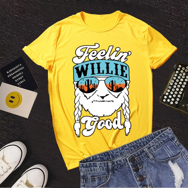 Amazon European and American foreign trade women's clothing spot summer three color old head letter printed women's clothing round neck short sleeve T-shirt 