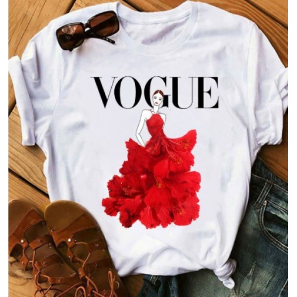 2020 European and American T-shirt printed Pullover round neck loose women's short sleeve one hair substitute 