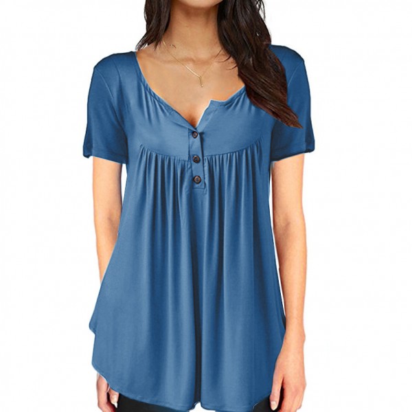 Amazon wish express European and American pop 2019 pleated open button loose short sleeved T-shirt 