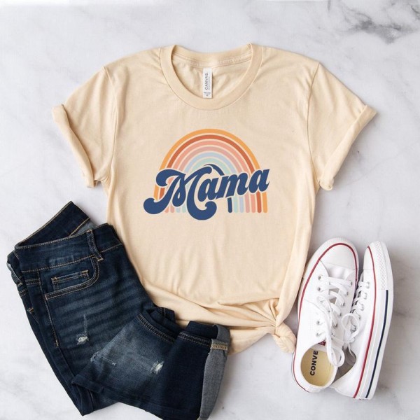 2022 European and American wish foreign trade autumn new mother's day rainbow Mama letter printed short sleeve T-shirt 