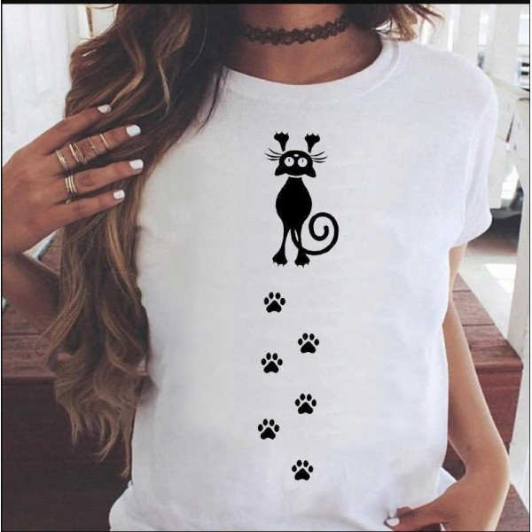 2020 European and American T-shirt printed Pullover round neck loose women's short sleeve one hair substitute 