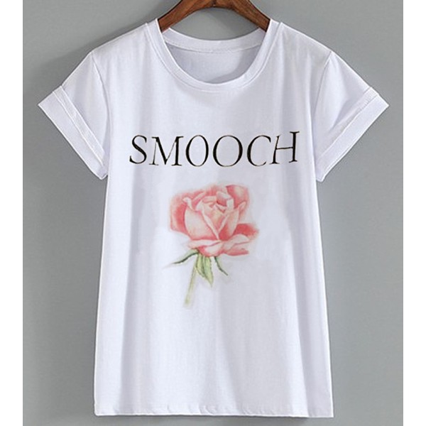 2022 express eBay Amazon European and American street women's Rose alphabet printed T-shirt women 