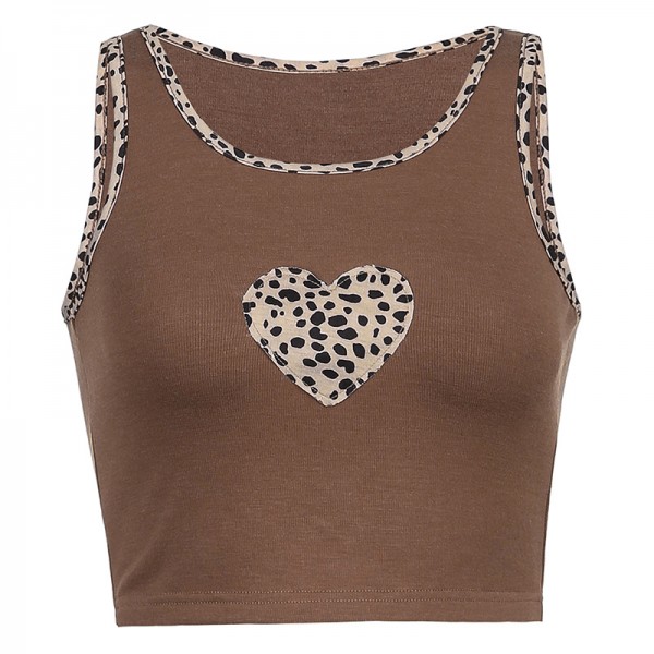 European and American autumn 2021 express foreign trade fashion women's clothing love leopard print knitting with small vest inside, women look thin 