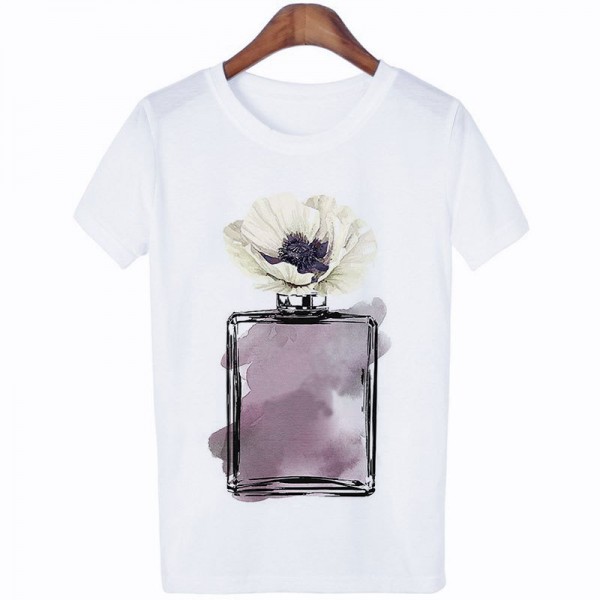 Amazon WISH hot lady 3D perfume printing short sleeved leisure t-shirt t-shirt factory direct sale 