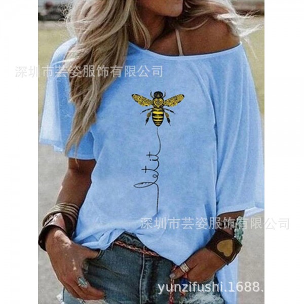 European and American foreign trade eBay Amazon new fat mm women's summer printed T-shirt with large round neck loose top 
