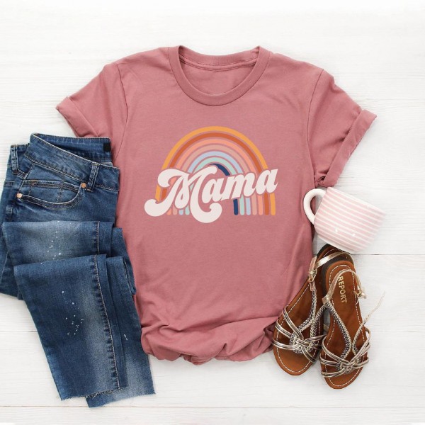 2022 European and American wish foreign trade autumn new mother's day rainbow Mama letter printed short sleeve T-shirt 