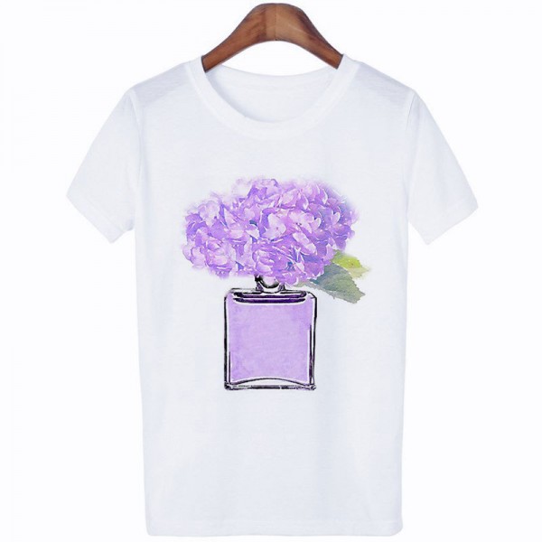 Amazon WISH hot lady 3D perfume printing short sleeved leisure t-shirt t-shirt factory direct sale 