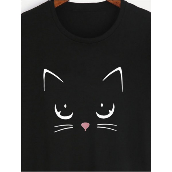 Amazon eBay European and American women's fashion pop cat printed short sleeved shirt manufacturer direct selling and wholesale 