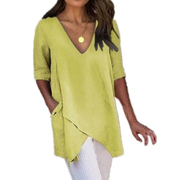 2022 express wish Amazon eBay European and American summer irregular casual T-shirt V-neck half sleeve top women 