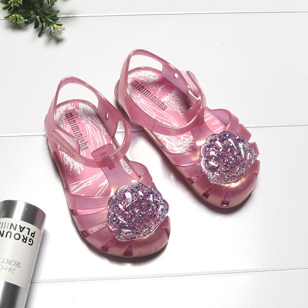 Brazil's new customized little girl's shoes shell glittering powder jelly shoes Baotou lovely baby children's SANDALS BEACH SHOES 