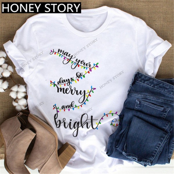 European and American Express New Christmas cartoon cute Santa elk reindeer printed men's and women's T-shirt 