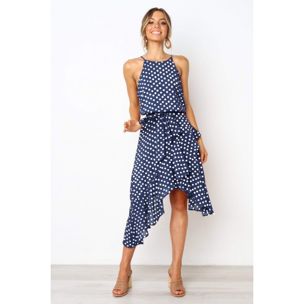 Express Amazon popular in Europe and America 2018 summer fashion wave point lace up irregular dress women's wear 