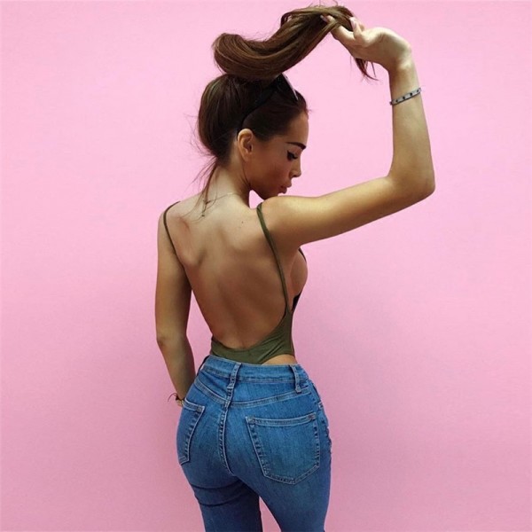 Amazon Summer Pop 2020 European and American foreign trade women's clothes wish slim fit cotton sexy large backless Jumpsuit women 
