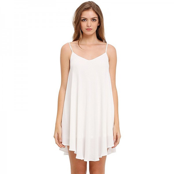 Amazon spring dress European and American solid color back cross loose casual bottom suspender dress 