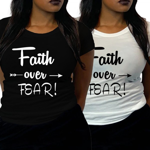 N9000178 Amazon express popular round neck Pullover printed T-shirt cross border European and American short sleeved women's wear 