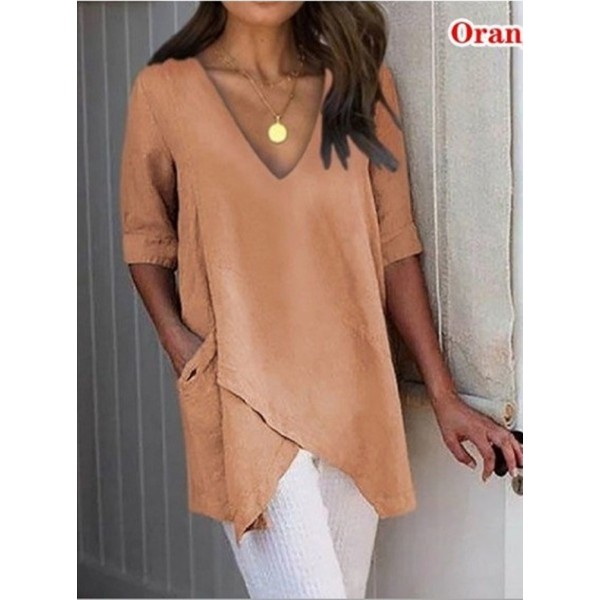 2022 express wish Amazon eBay European and American summer irregular casual T-shirt V-neck half sleeve top women 