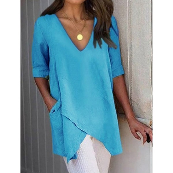 2022 express wish Amazon eBay European and American summer irregular casual T-shirt V-neck half sleeve top women 