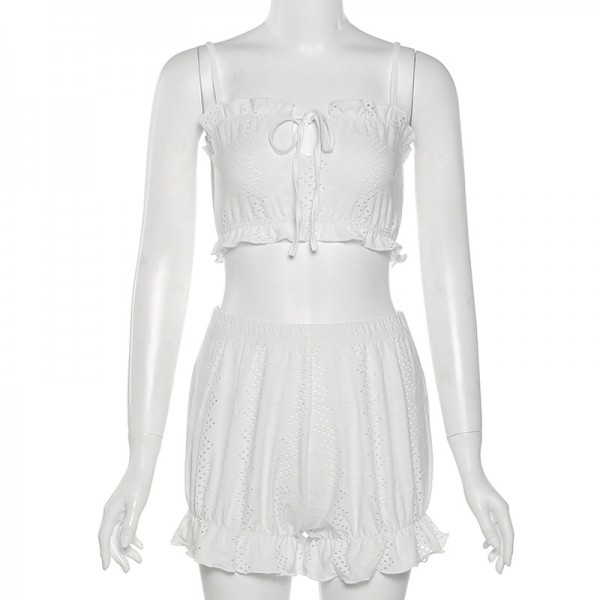 European and American 2021 summer cross-border new women's wear solid color backless navel suspender vest high waist sexy Shorts Set 