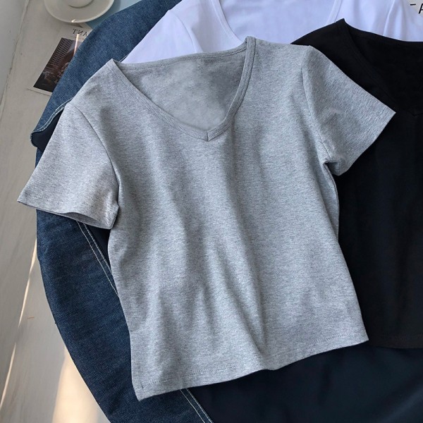 2022 European and American foreign trade women's cross-border New Amazon popular solid color V-neck short sleeve T-shirt women's summer short top 
