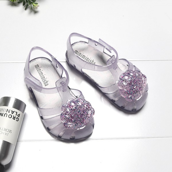 Brazil's new customized little girl's shoes shell glittering powder jelly shoes Baotou lovely baby children's SANDALS BEACH SHOES 