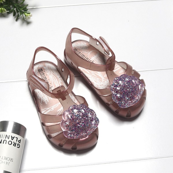 Brazil's new customized little girl's shoes shell glittering powder jelly shoes Baotou lovely baby children's SANDALS BEACH SHOES 