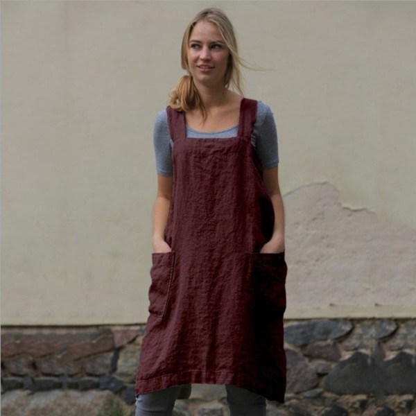 Amazon 2022 cross border European and American new eBay women's cotton linen apron long circumference home clothes loose dress 