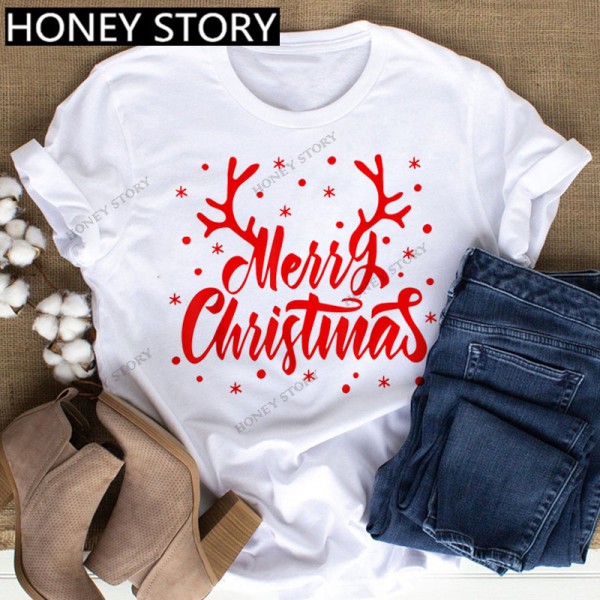 European and American Express New Christmas cartoon cute Santa elk reindeer printed men's and women's T-shirt 