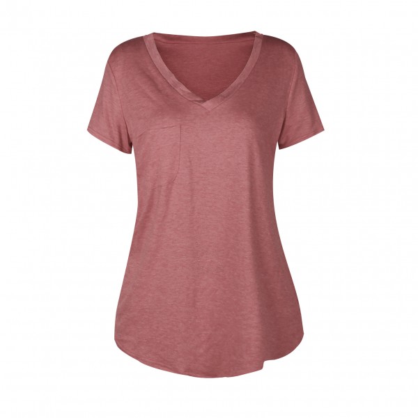 Amazon new solid color V-neck European and American fashion women's short sleeved T-shirt summer loose casual coat spot wholesale 