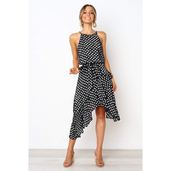 Express Amazon popular in Europe and America 2018 summer fashion wave point lace up irregular dress women's wear 