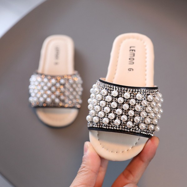 Girls' sandals summer Rhinestone fashion children's slippers 1-2-3-year-old Baby Beach Shoes soft bottom new one-way bracket 