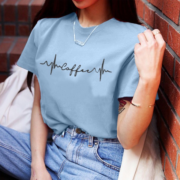 Step into women's wear 2020 express wish foreign trade popular ECG printing round neck Casual Short Sleeve T-Shirt women 