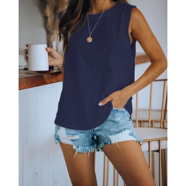 9 color 5 size 2021 popular Amazon wise cross border women's wear European and American round neck tie dyed solid color vest T-shirt 
