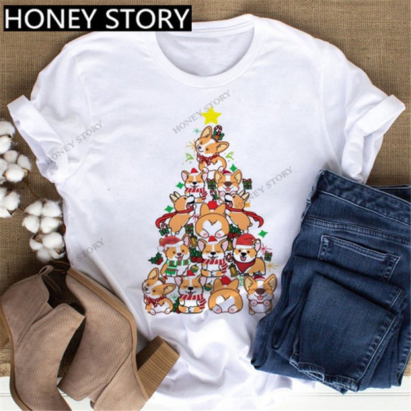 European and American Express New Christmas cartoon cute Santa elk reindeer printed men's and women's T-shirt 