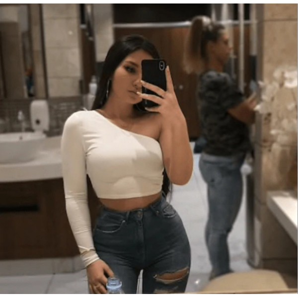 2021 cross border European and American Express 2020 new women's one shoulder long sleeve hollow out sexy navel top T-shirt 