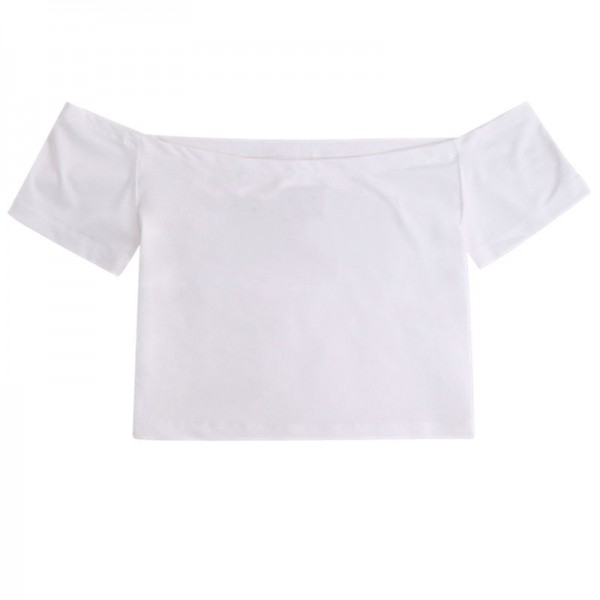 European and American cross-border e-commerce summer new straight neck off shoulder slim fit off navel sexy short sleeve T-shirt women's wear 