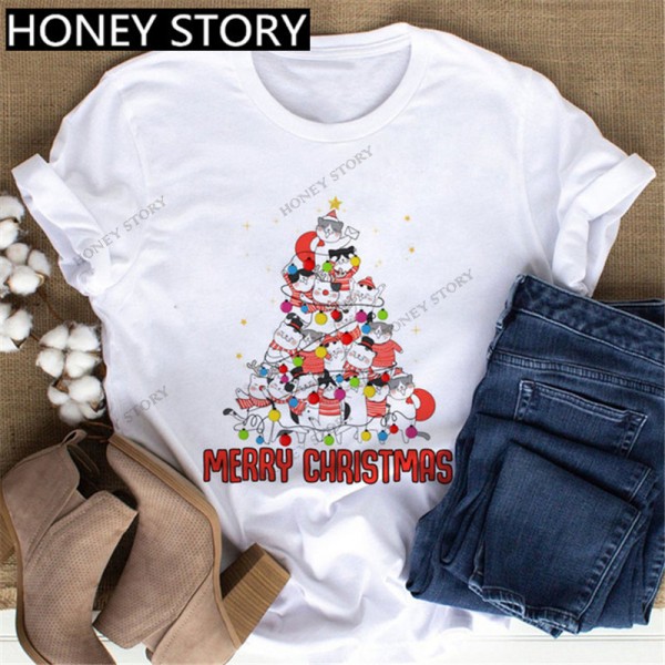 European and American Express New Christmas cartoon cute Santa elk reindeer printed men's and women's T-shirt 