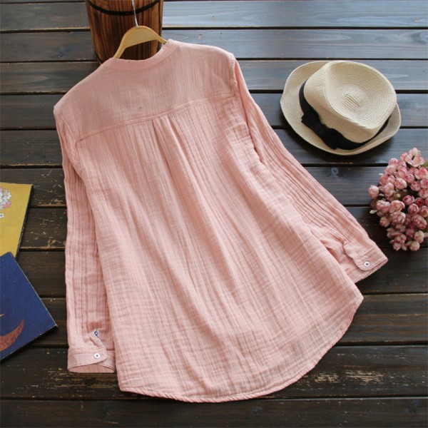 Amazon Europe and the United States new pure color versatile long sleeve stand collar Long Shirt Top 