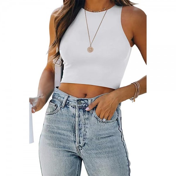 Short women's summer cross border Amazon new wish pop European and American sleeveless round neck i-vest T-shirt foreign trade women 