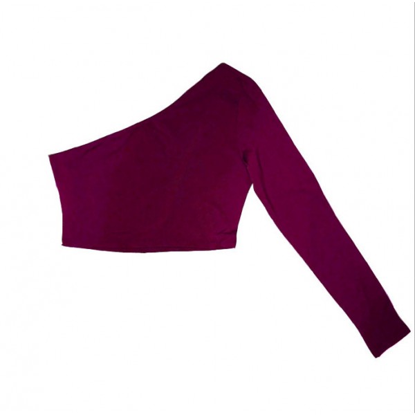 2021 cross border European and American Express 2020 new women's one shoulder long sleeve hollow out sexy navel top T-shirt 