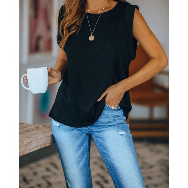 9 color 5 size 2021 popular Amazon wise cross border women's wear European and American round neck tie dyed solid color vest T-shirt 