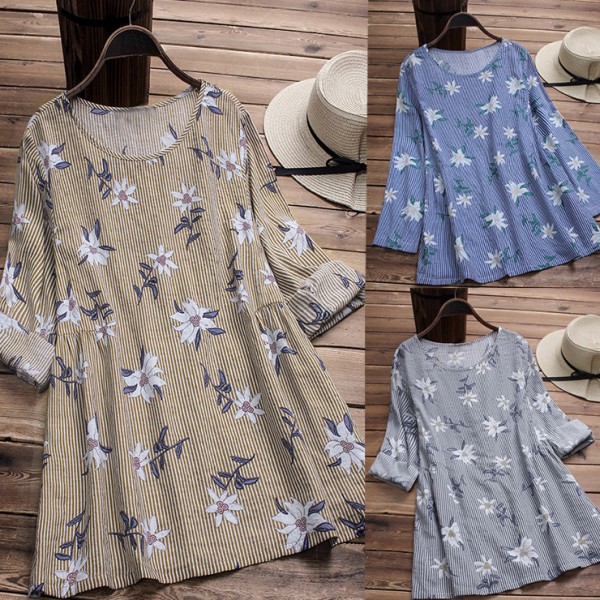 Striped embroidered long sleeve loose large women'...