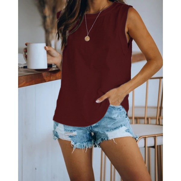 9 color 5 size 2021 popular Amazon wise cross border women's wear European and American round neck tie dyed solid color vest T-shirt 