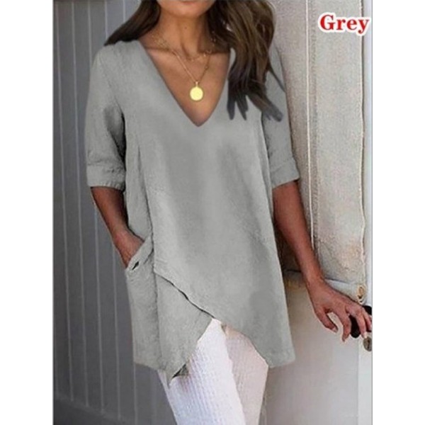 2022 express wish Amazon eBay European and American summer irregular casual T-shirt V-neck half sleeve top women 