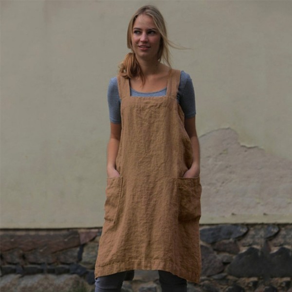 Amazon 2022 cross border European and American new eBay women's cotton linen apron long circumference home clothes loose dress 